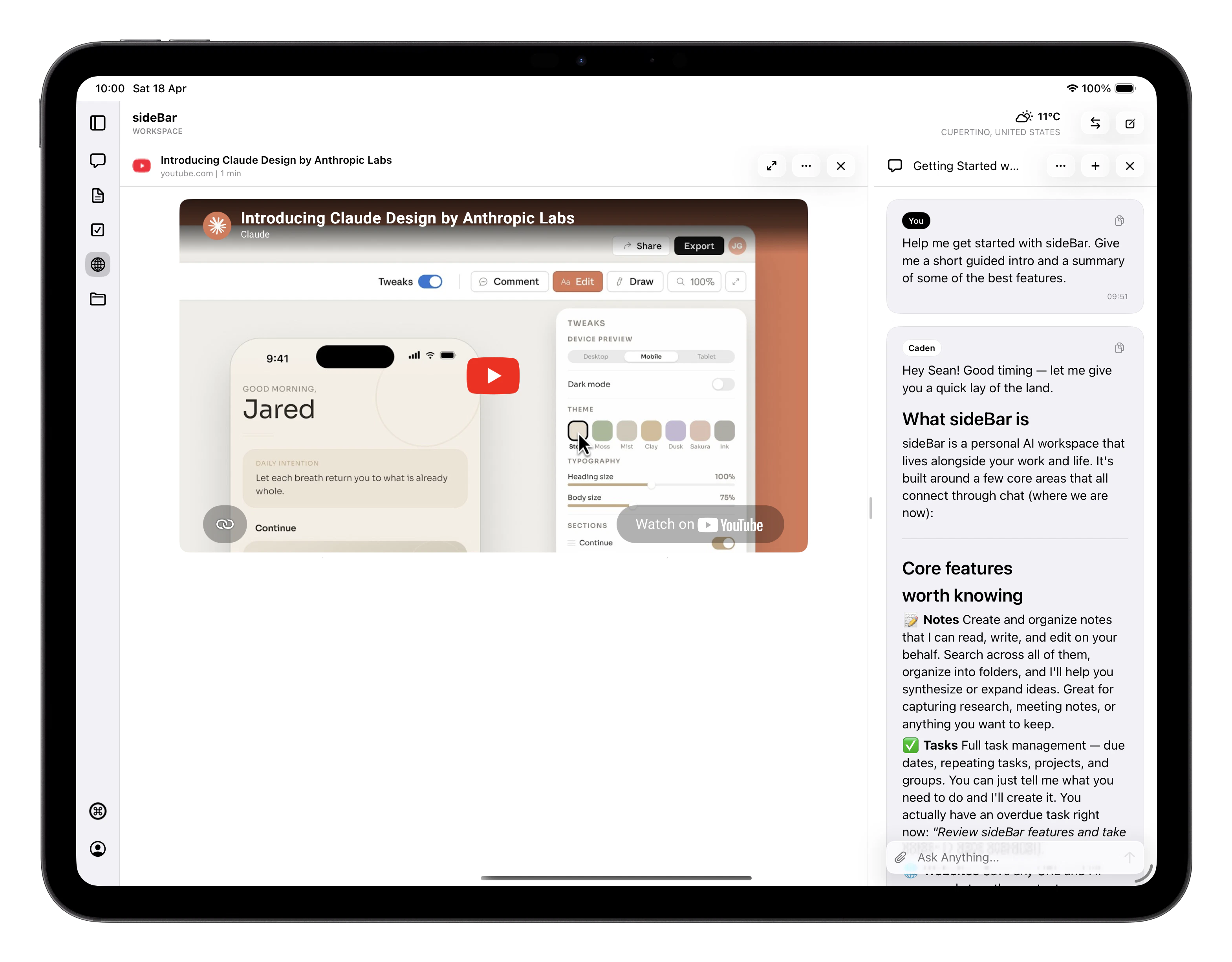 sideBar YouTube transcript view