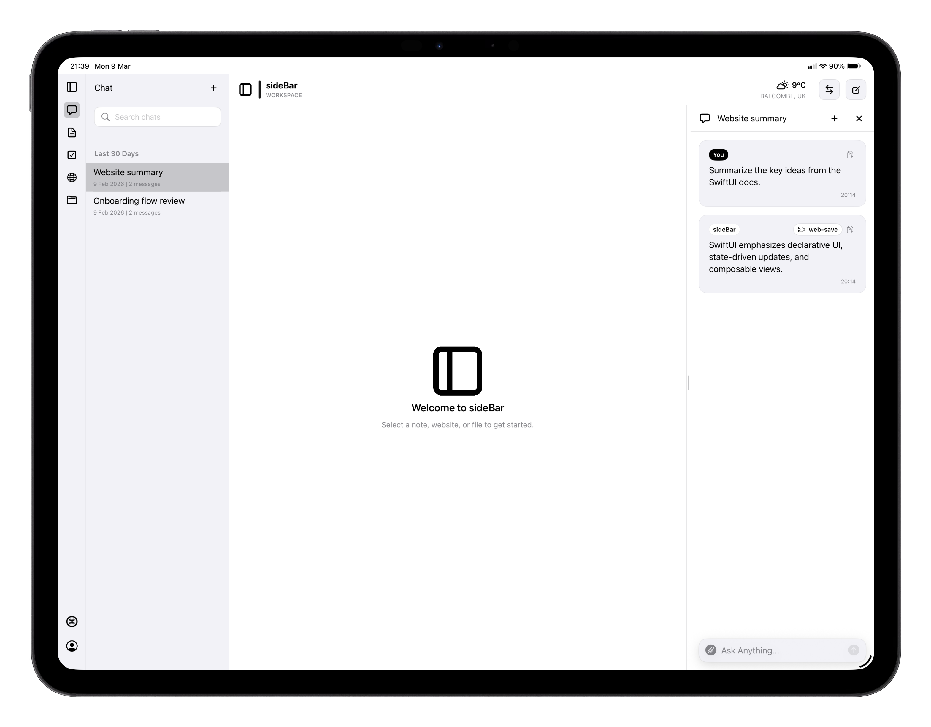 sideBar app overview