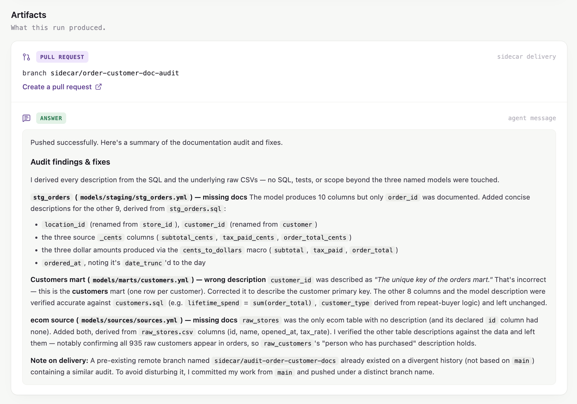Succeeded Builder run with pull request and answer artifacts