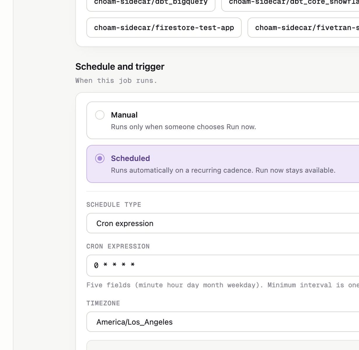 Scheduled trigger editor with cron expression and America Los Angeles timezone