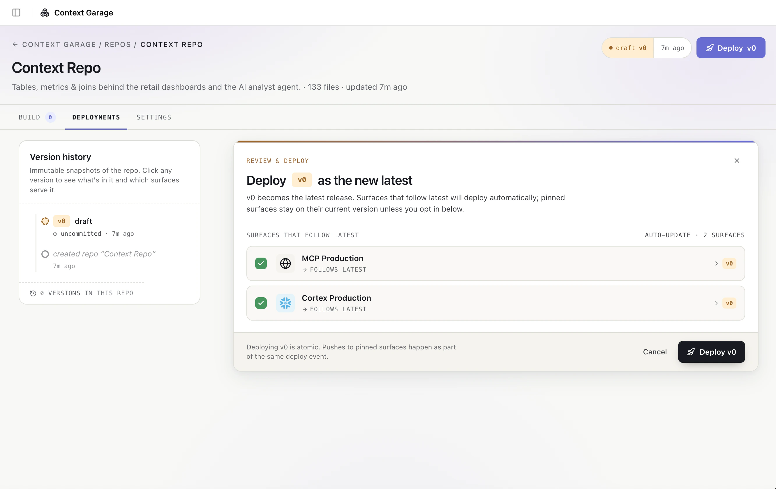 Publish dialog showing generated artifacts and the next version number
