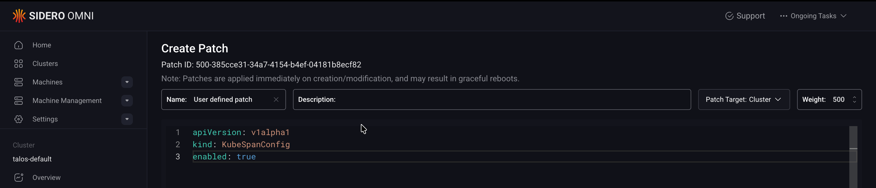 Create a new cluster-scoped config patch