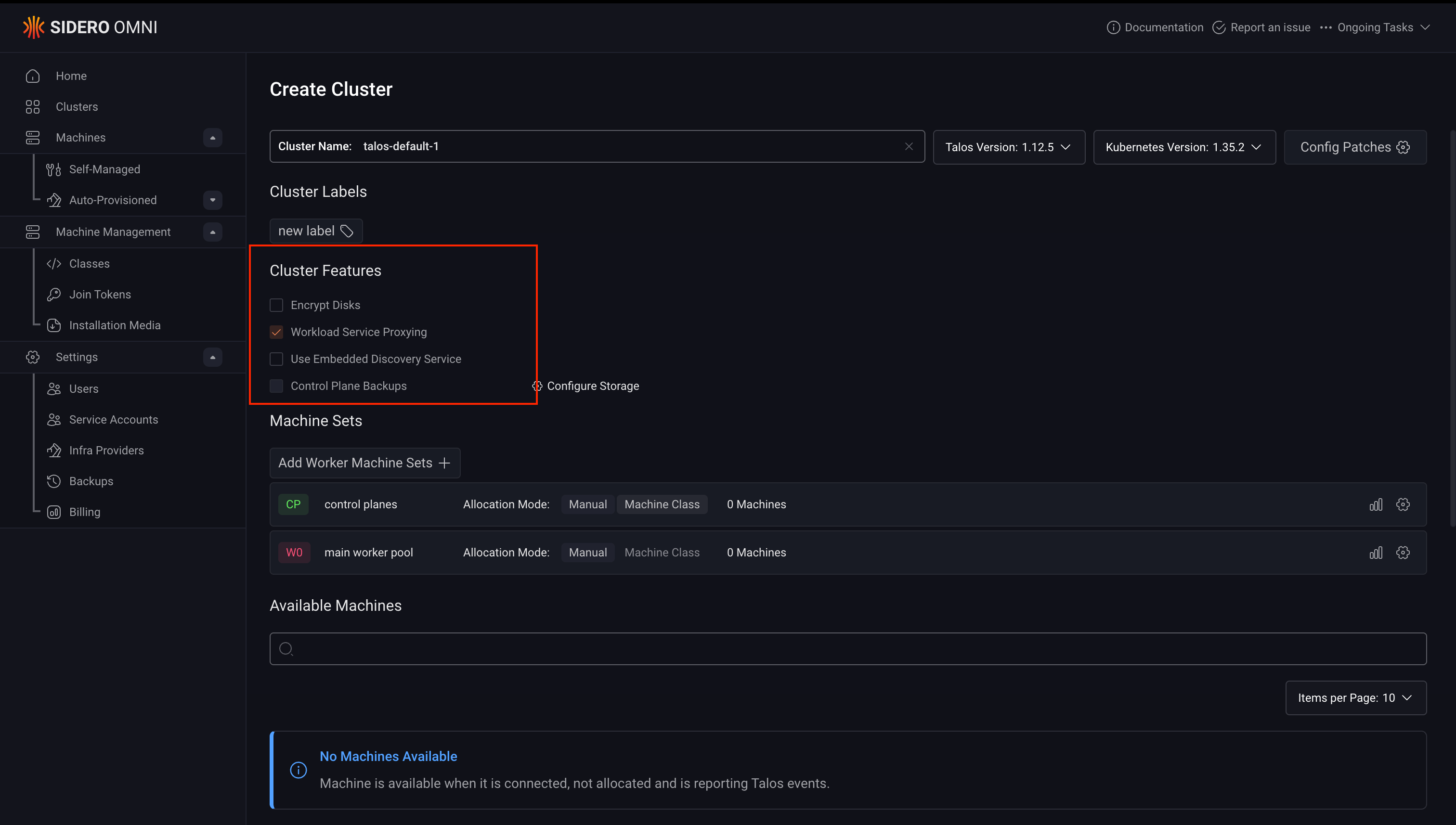 Enable Workload Service Proxying on cluster creation