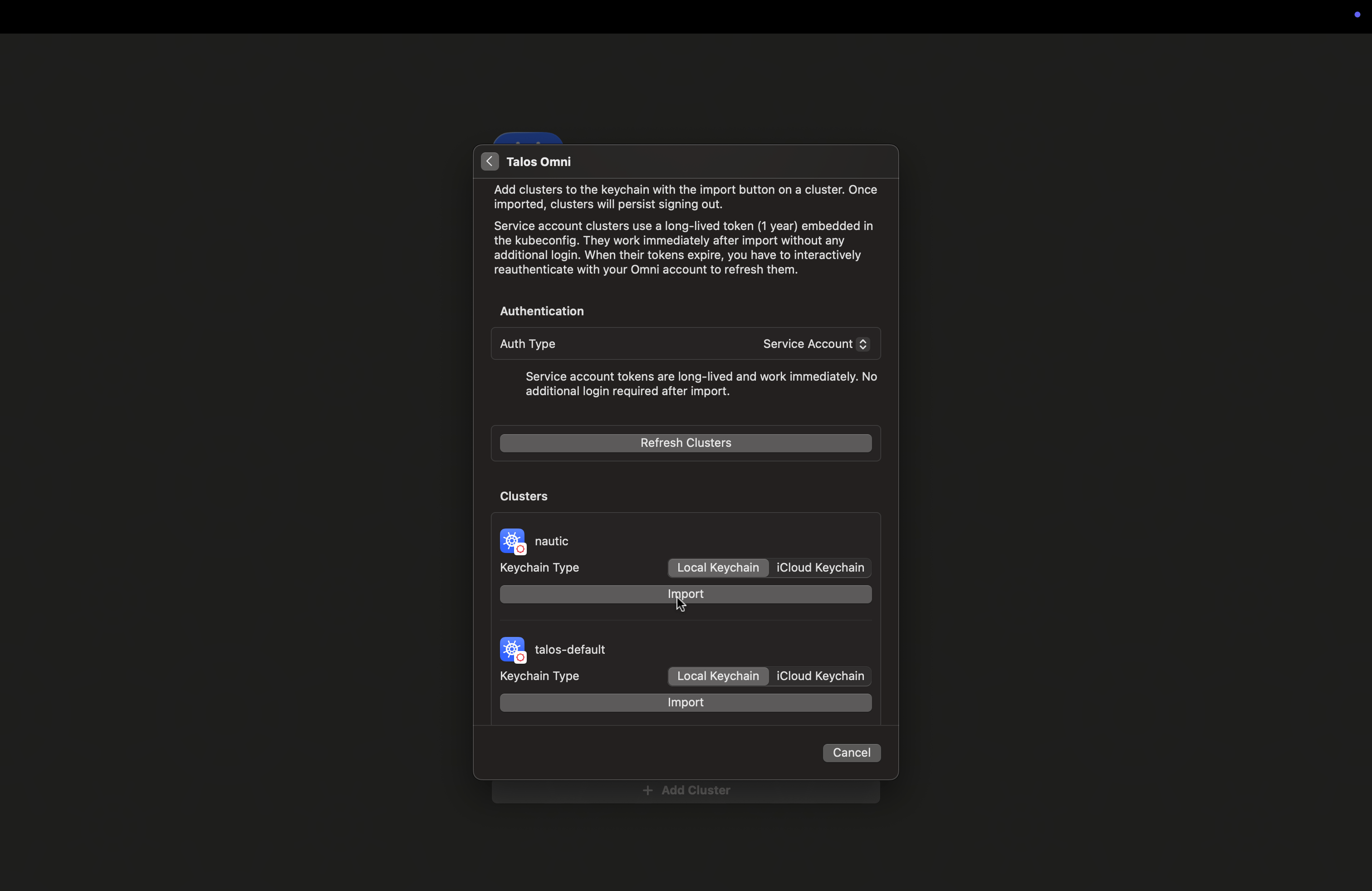 Import the cluster