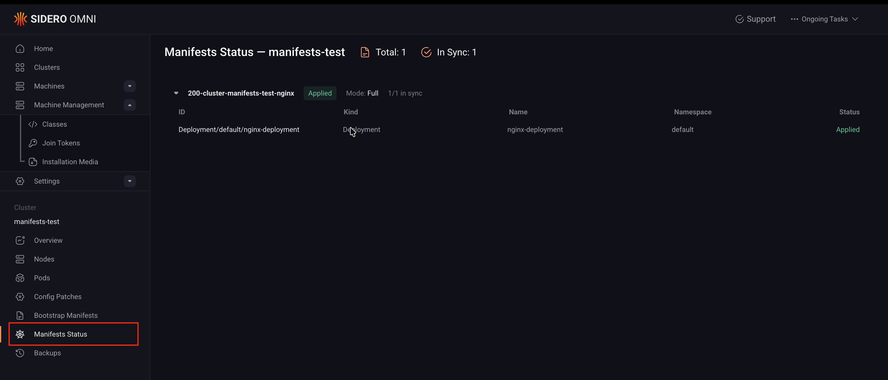 Manifest Status Page