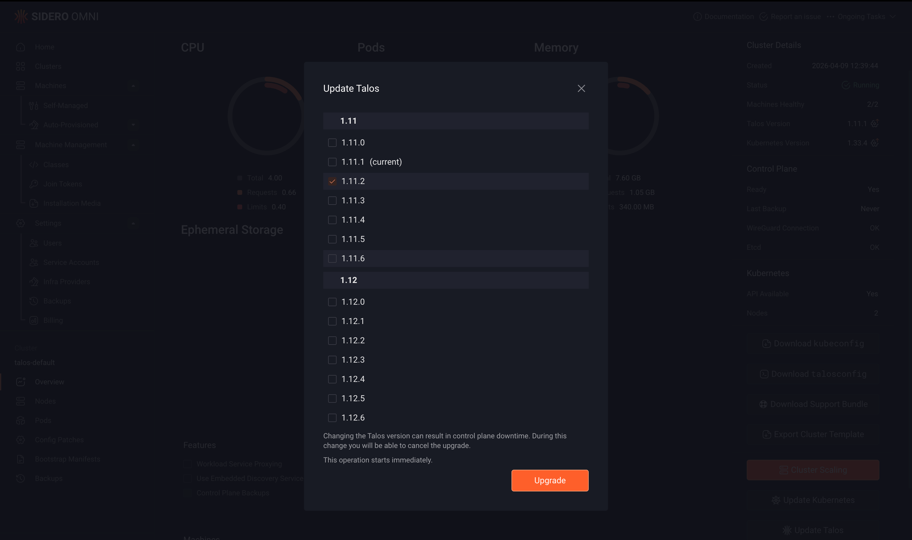 Select the update version