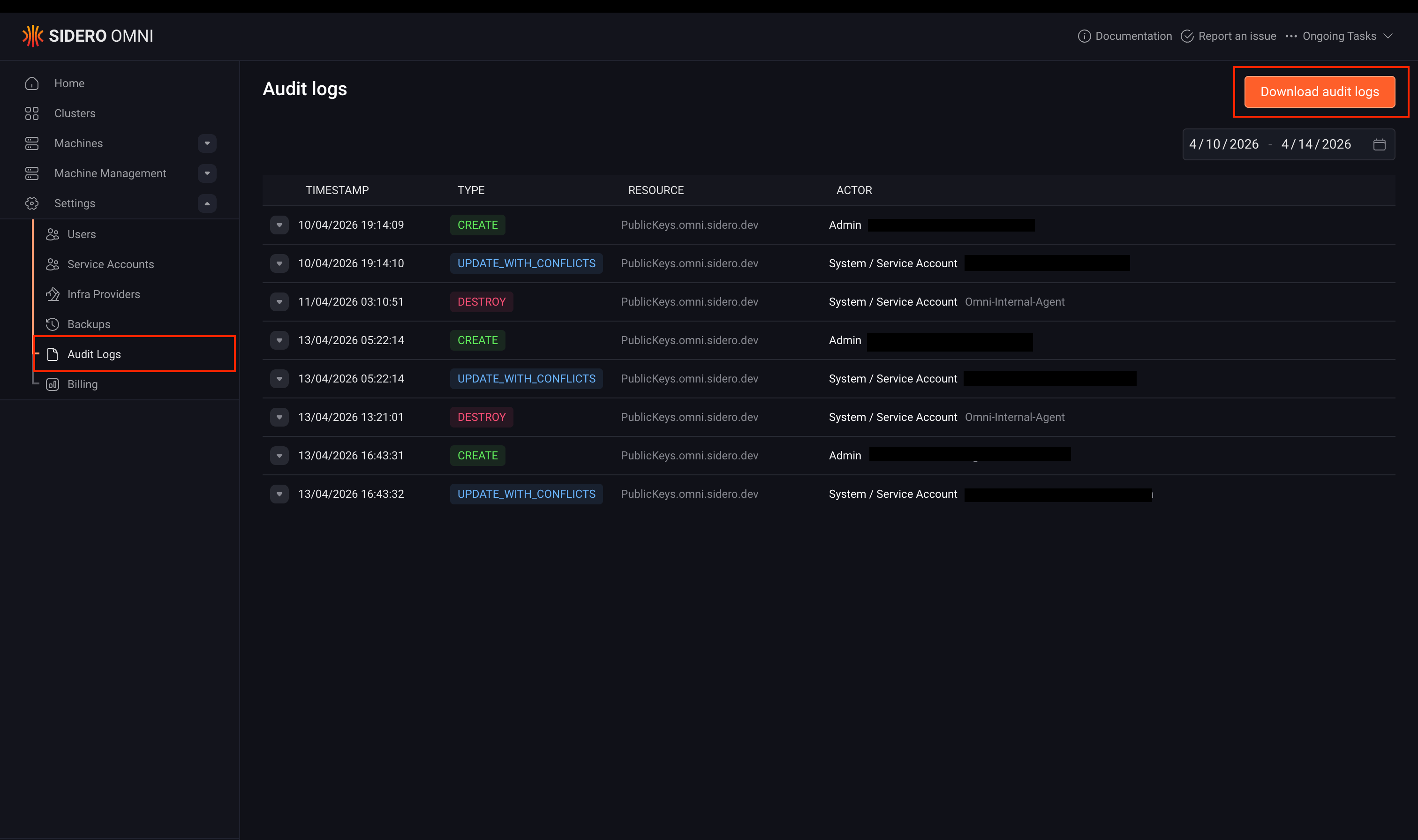 Using audit log