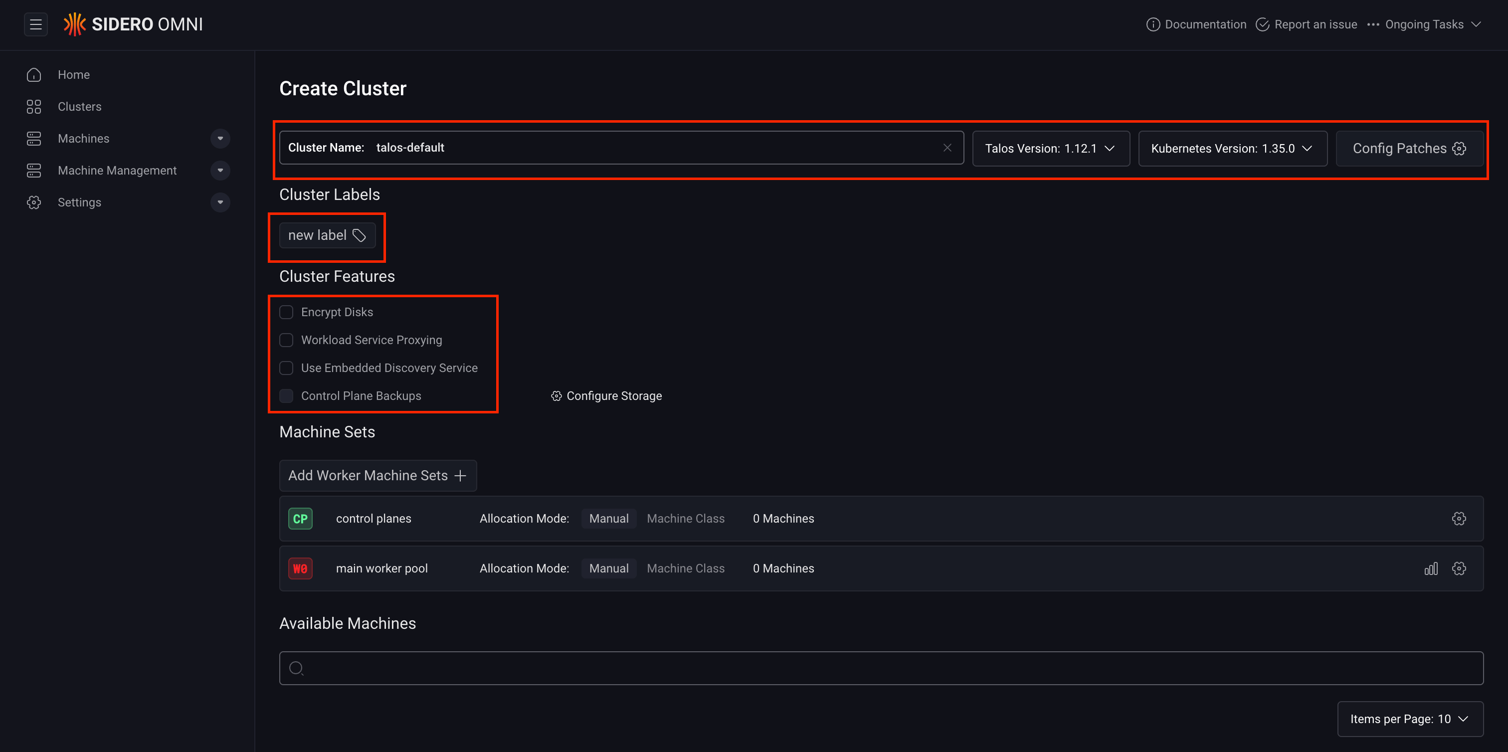 Create a clusters form