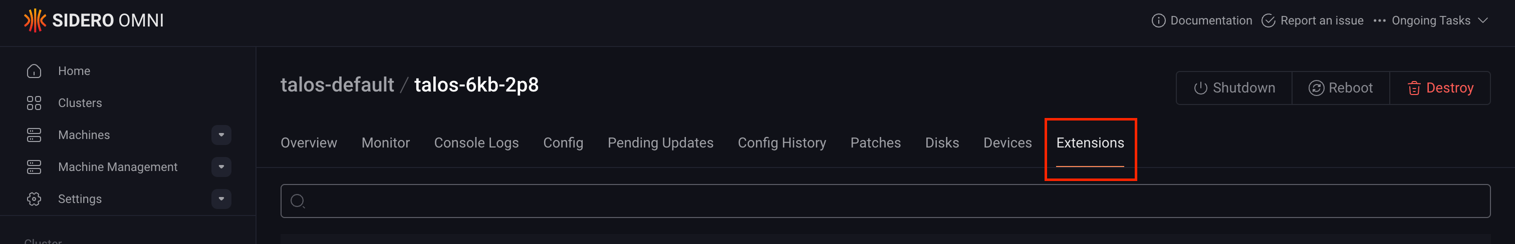 Install Talos extensions extensions tab