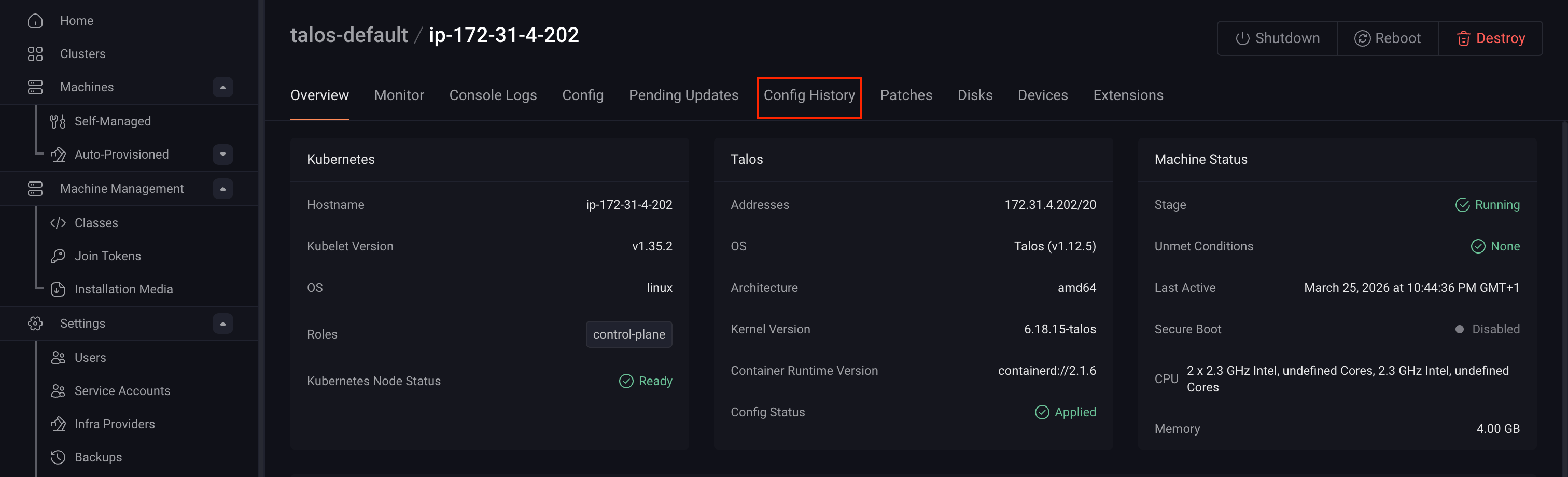 Config history