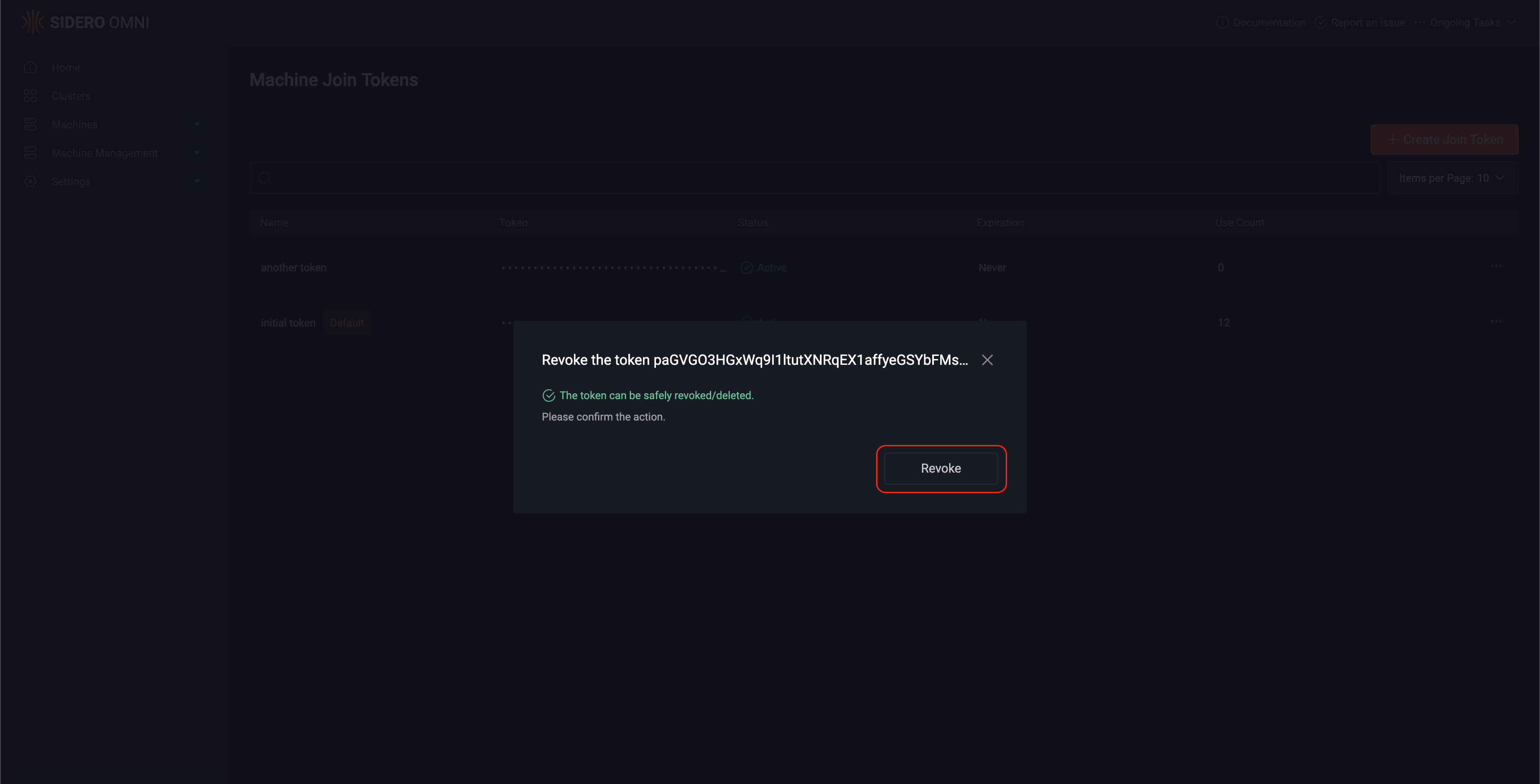 Join Token confirmation Dialog