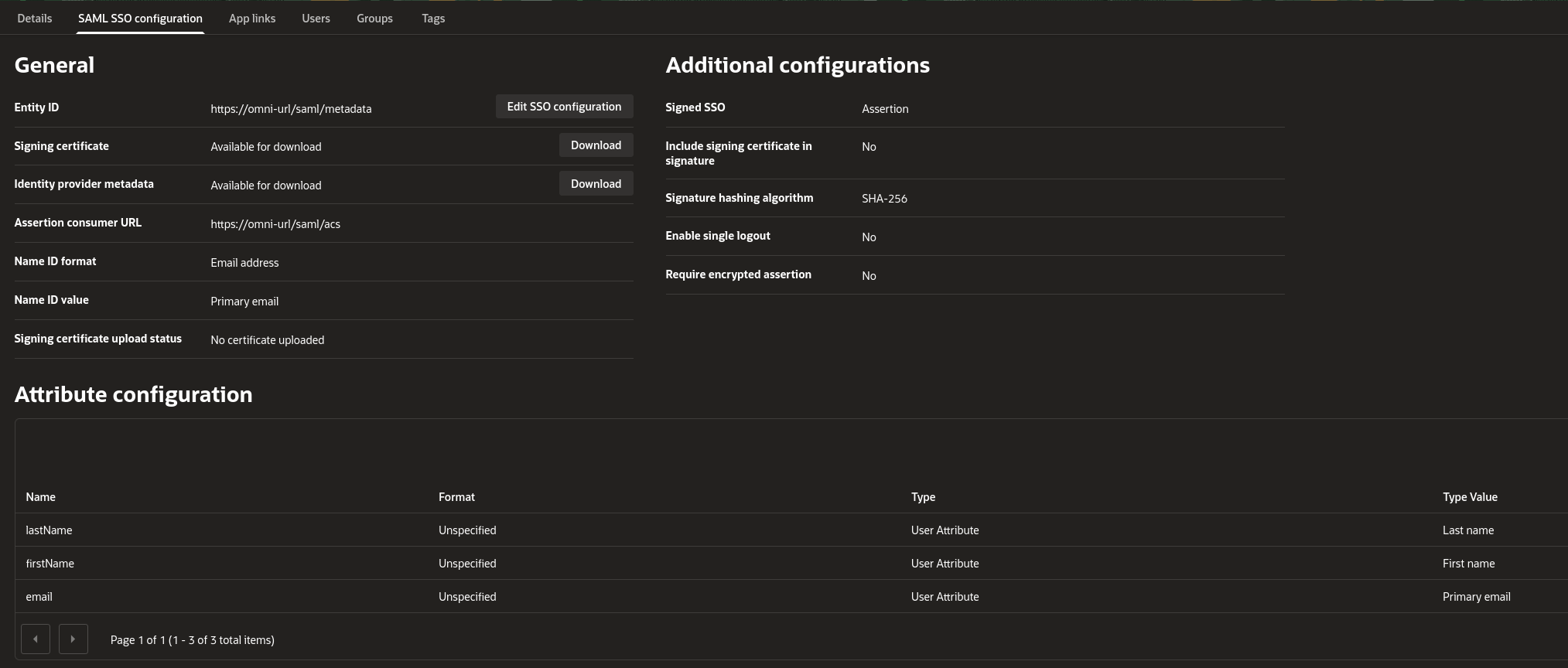 Oracle Cloud attribute configuration