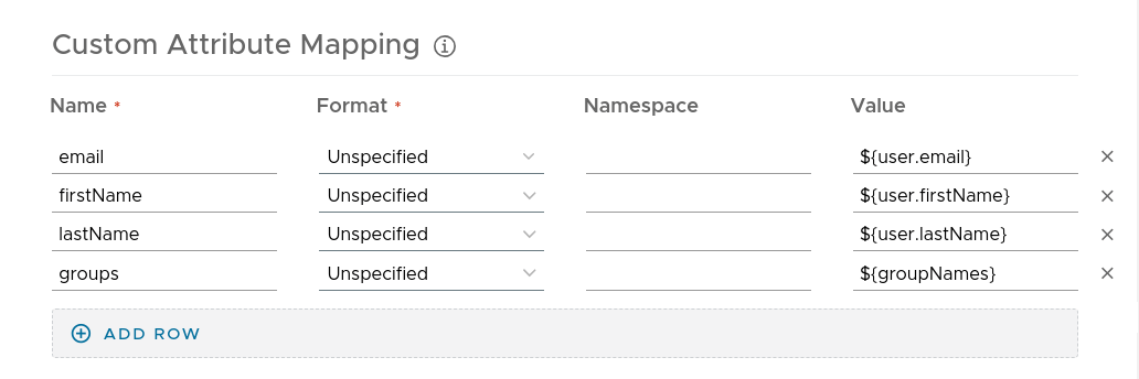 Custom attribute mapping configuration