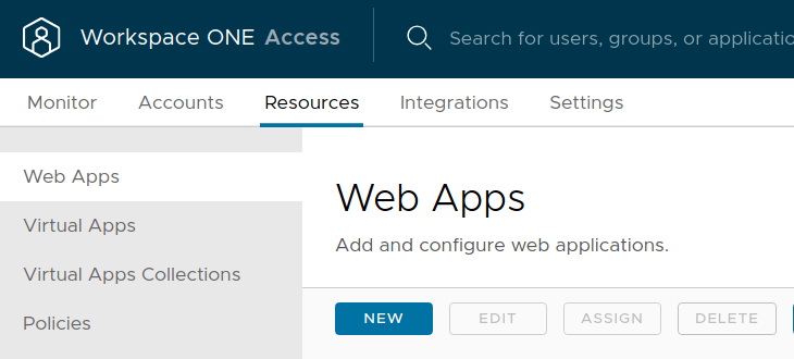 Workspace ONE Access Web Apps page