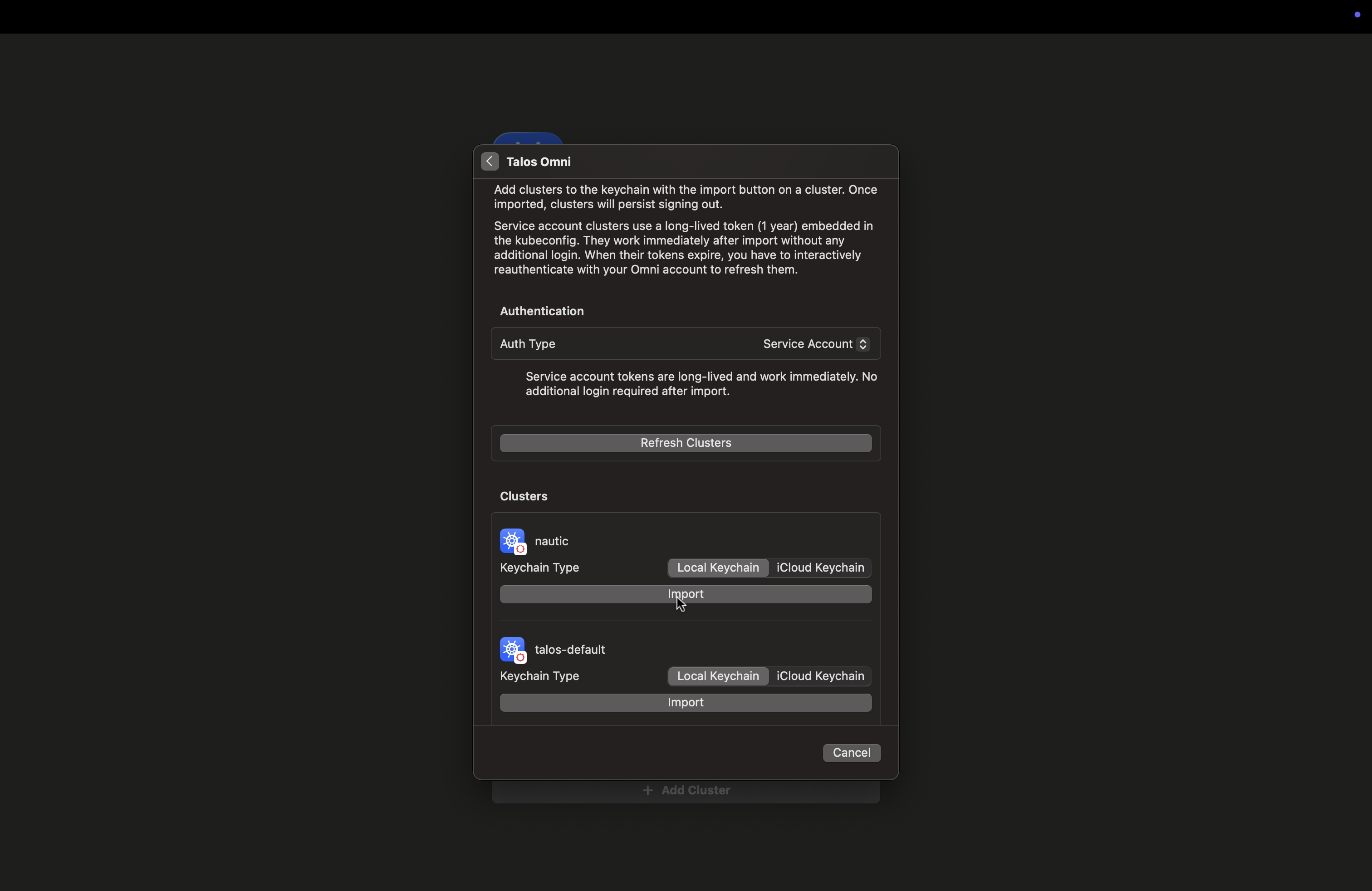 Import the cluster