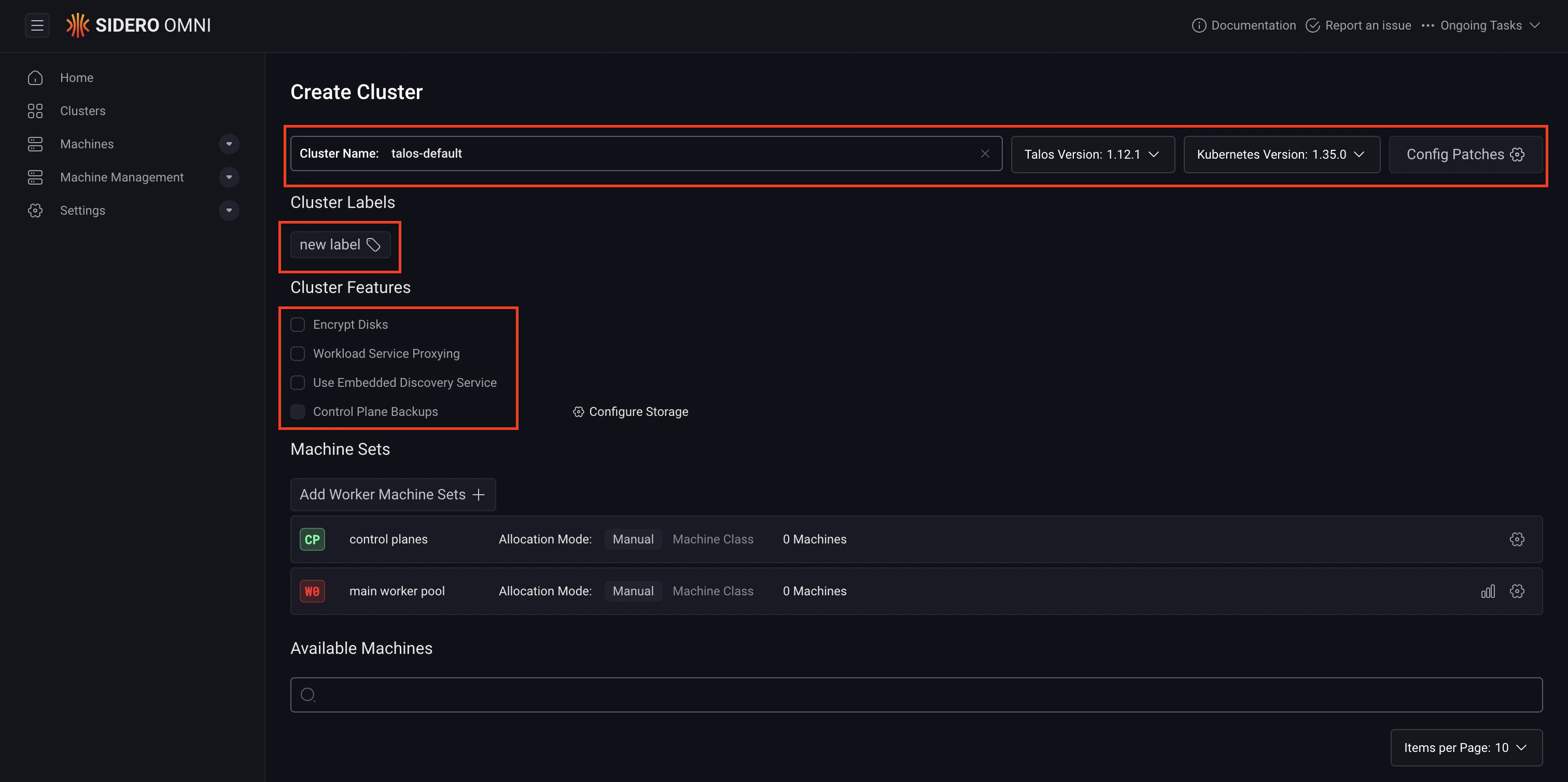 Create a clusters form