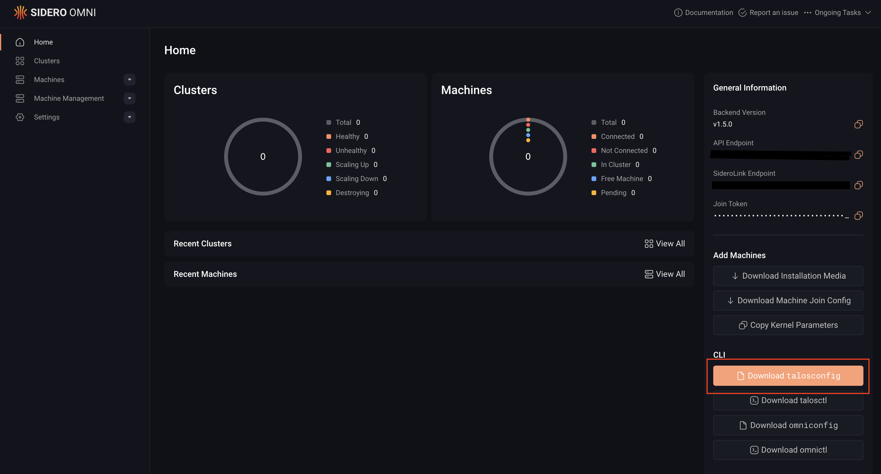 Download talosconfig from Omni UI