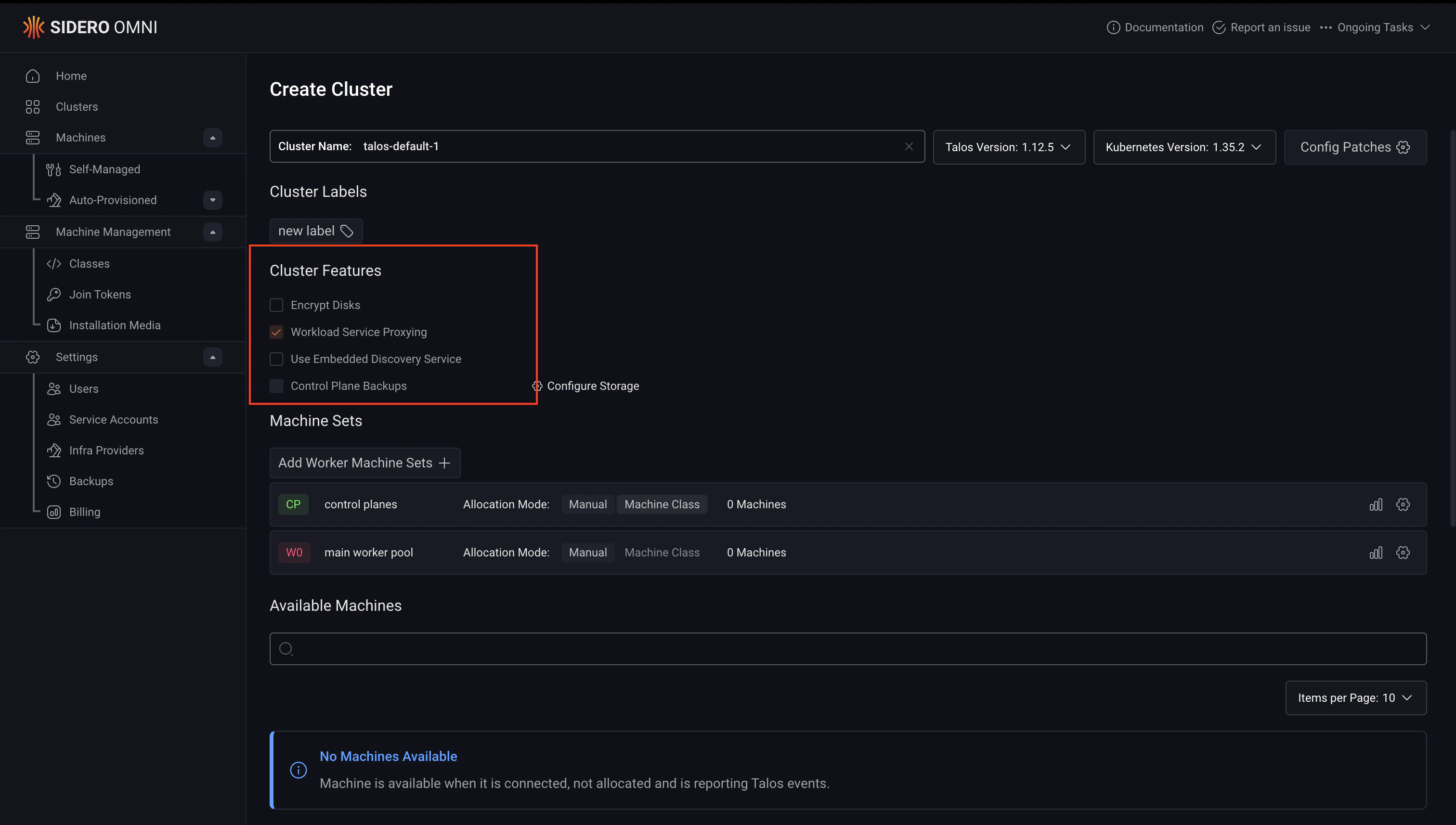 Enable Workload Service Proxying on cluster creation