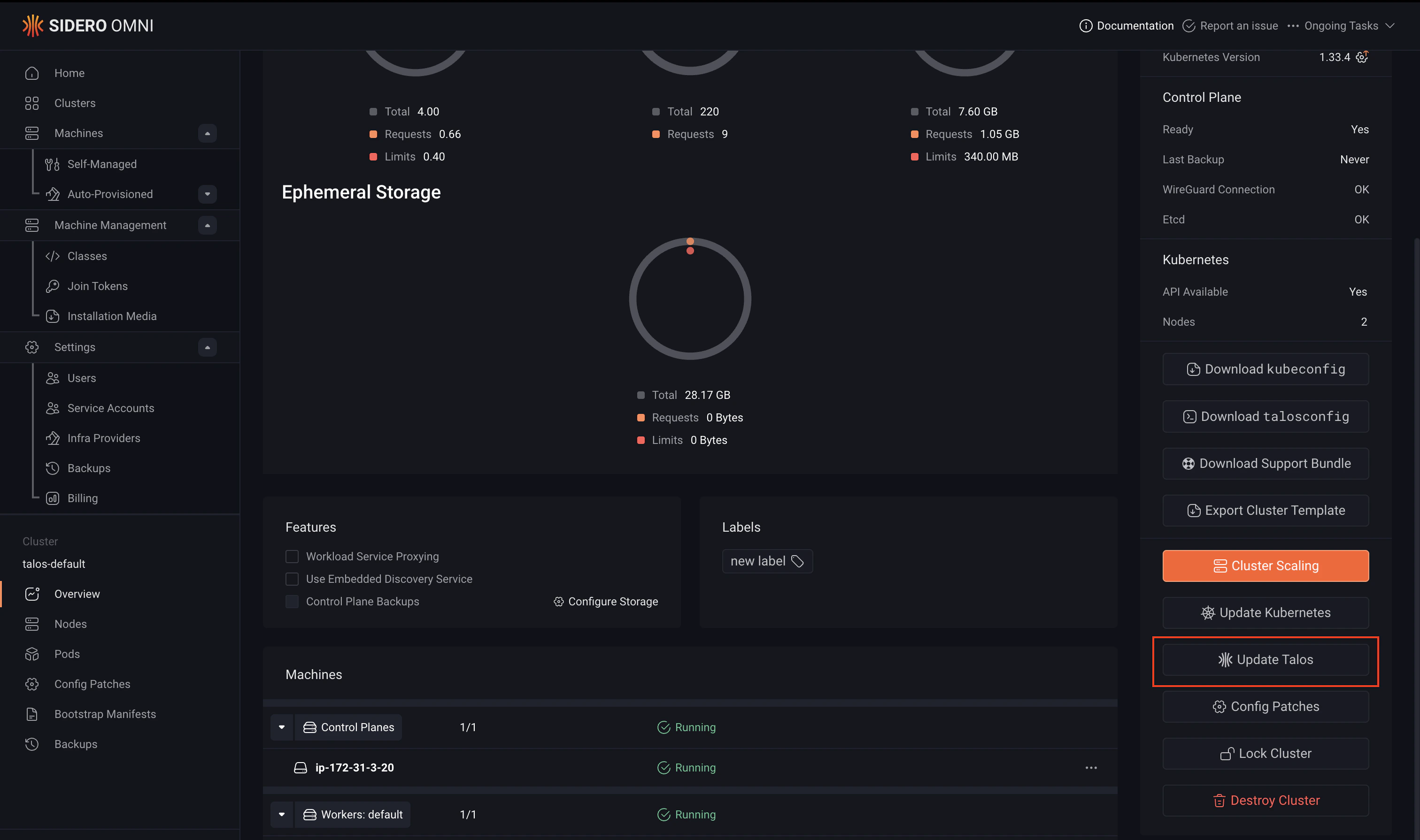 Update Talos button