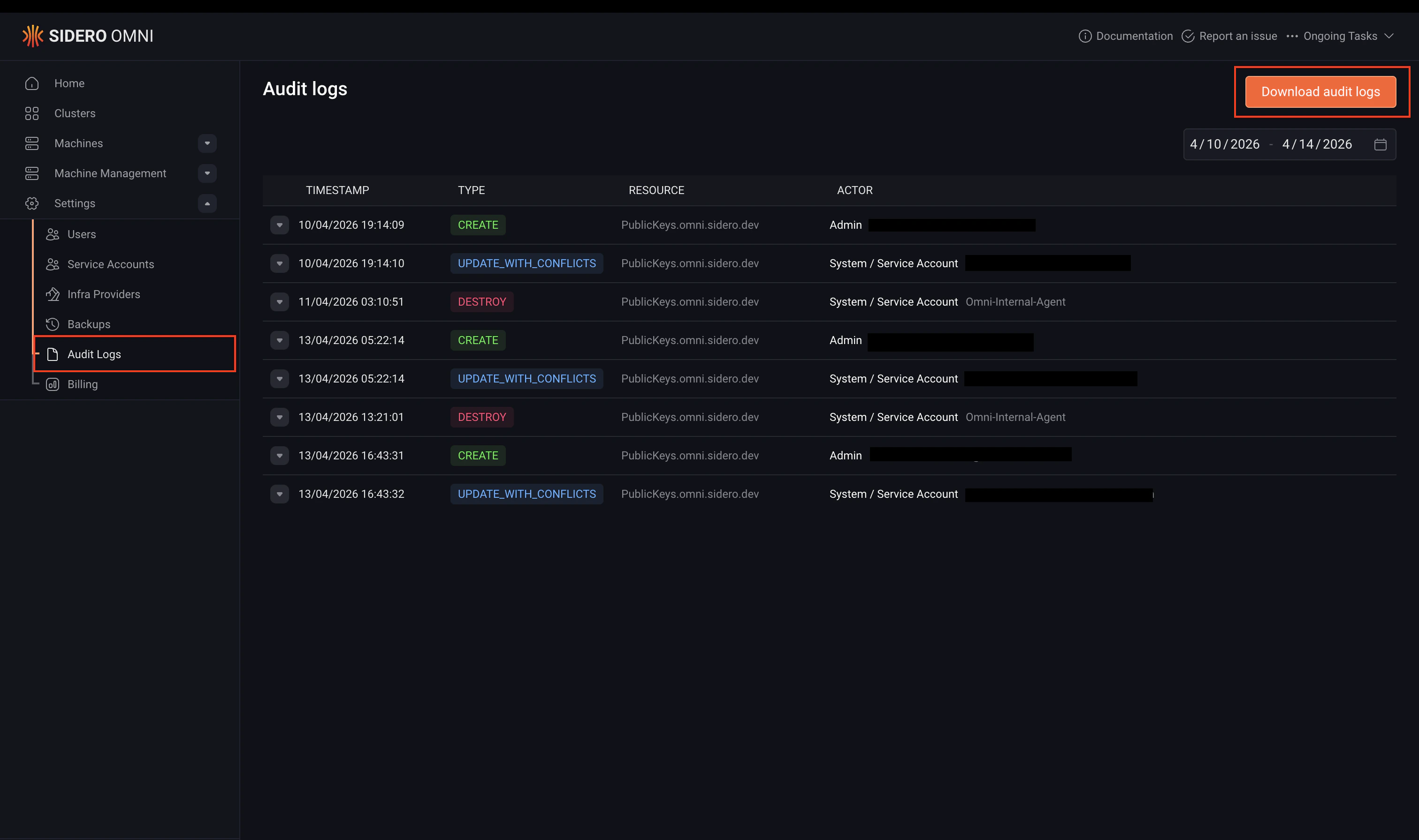 Using audit log