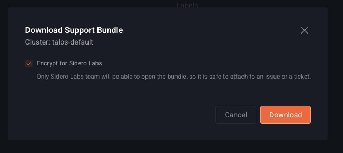 Encrypt for Sidero Labs checkbox in the download dialog