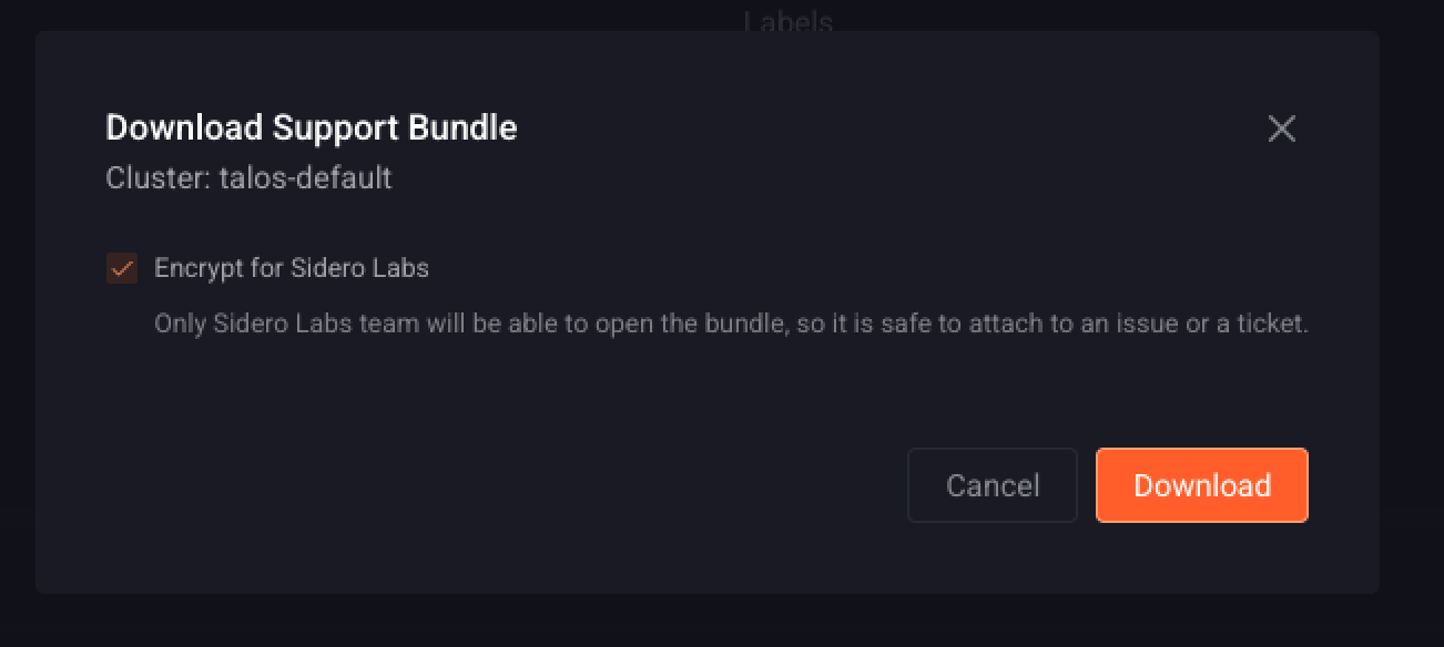 Encrypt for Sidero Labs checkbox in the download dialog