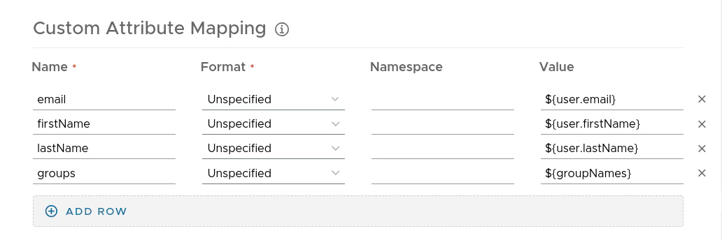 Custom attribute mapping configuration