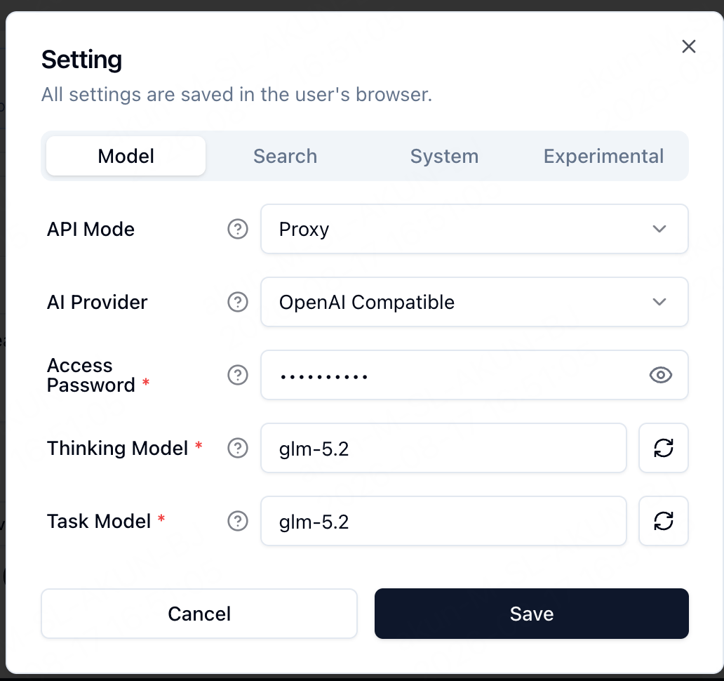 Deep Research 中使用 Proxy 模式配置 OpenAI Compatible provider 和算秩 glm-5.2 模型