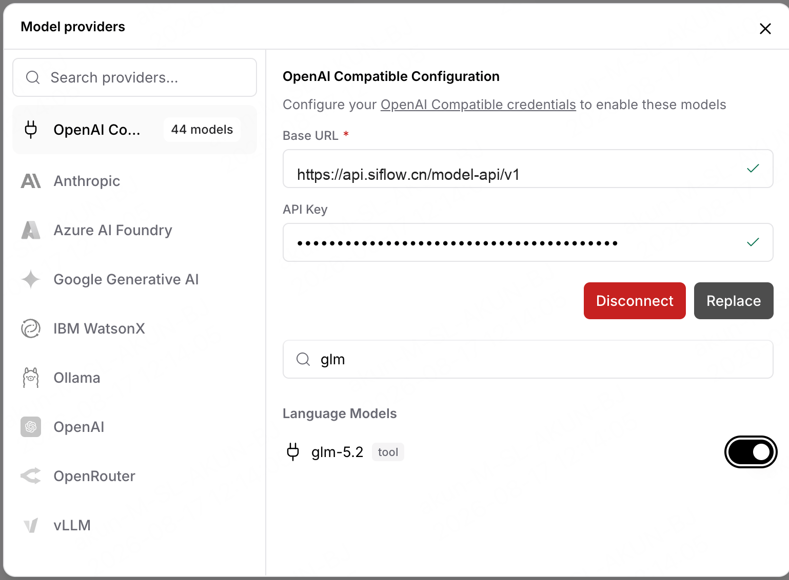 Langflow 中配置 OpenAI Compatible provider 并启用算秩 glm-5.2 模型