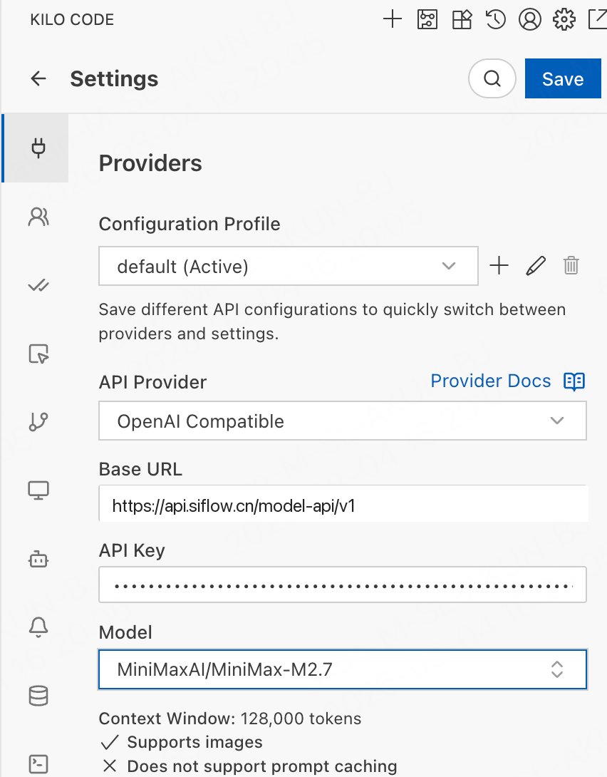 Kilo Code 中配置 OpenAI Compatible provider 接入 siflow endpoint