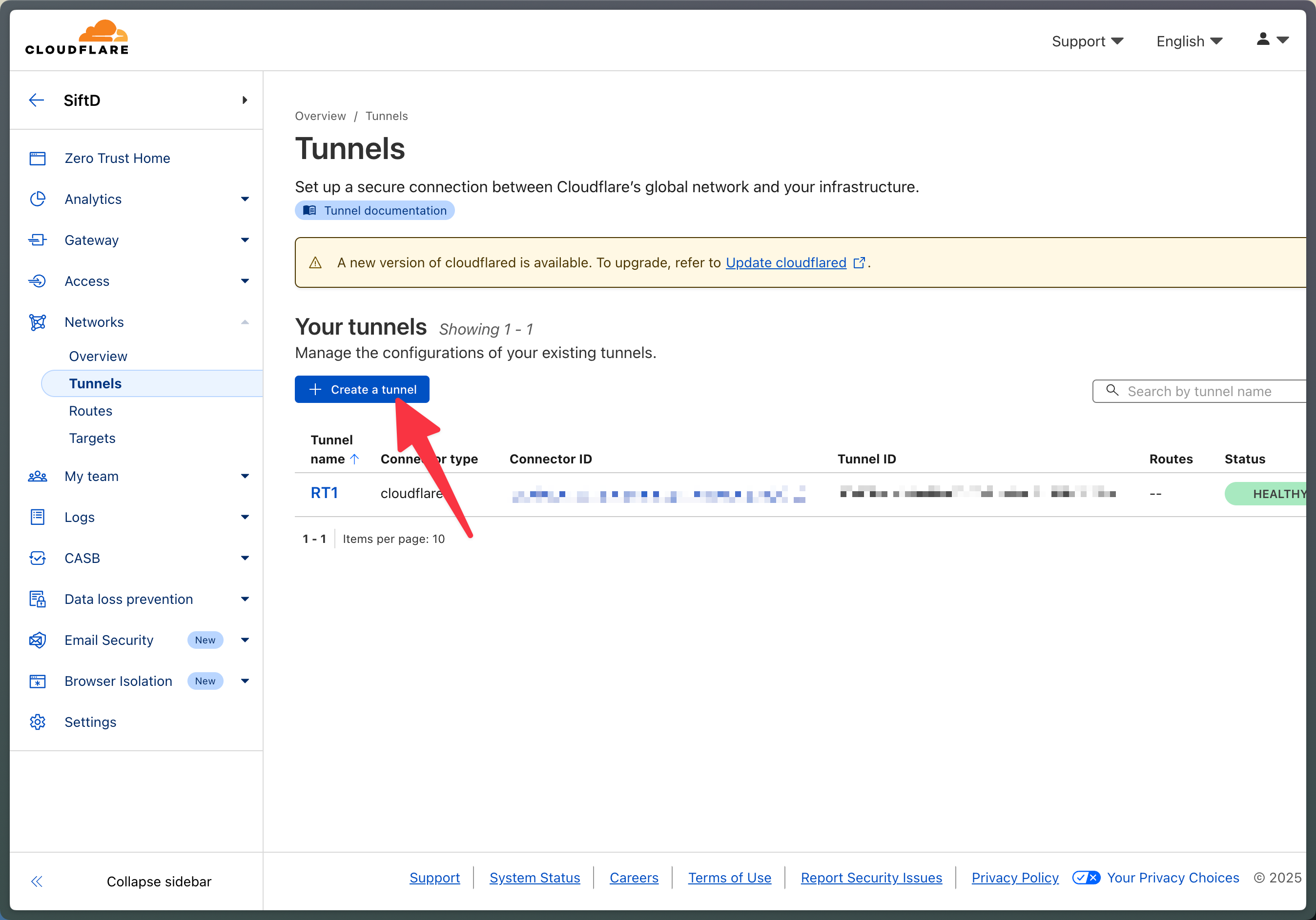 Create Tunnel in Cloudflare dashboard