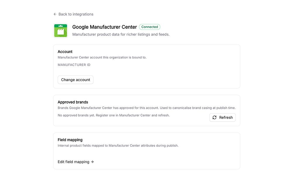 Siftly Shopping connected to Google Manufacturer Center: brand-owned attributes published to Google