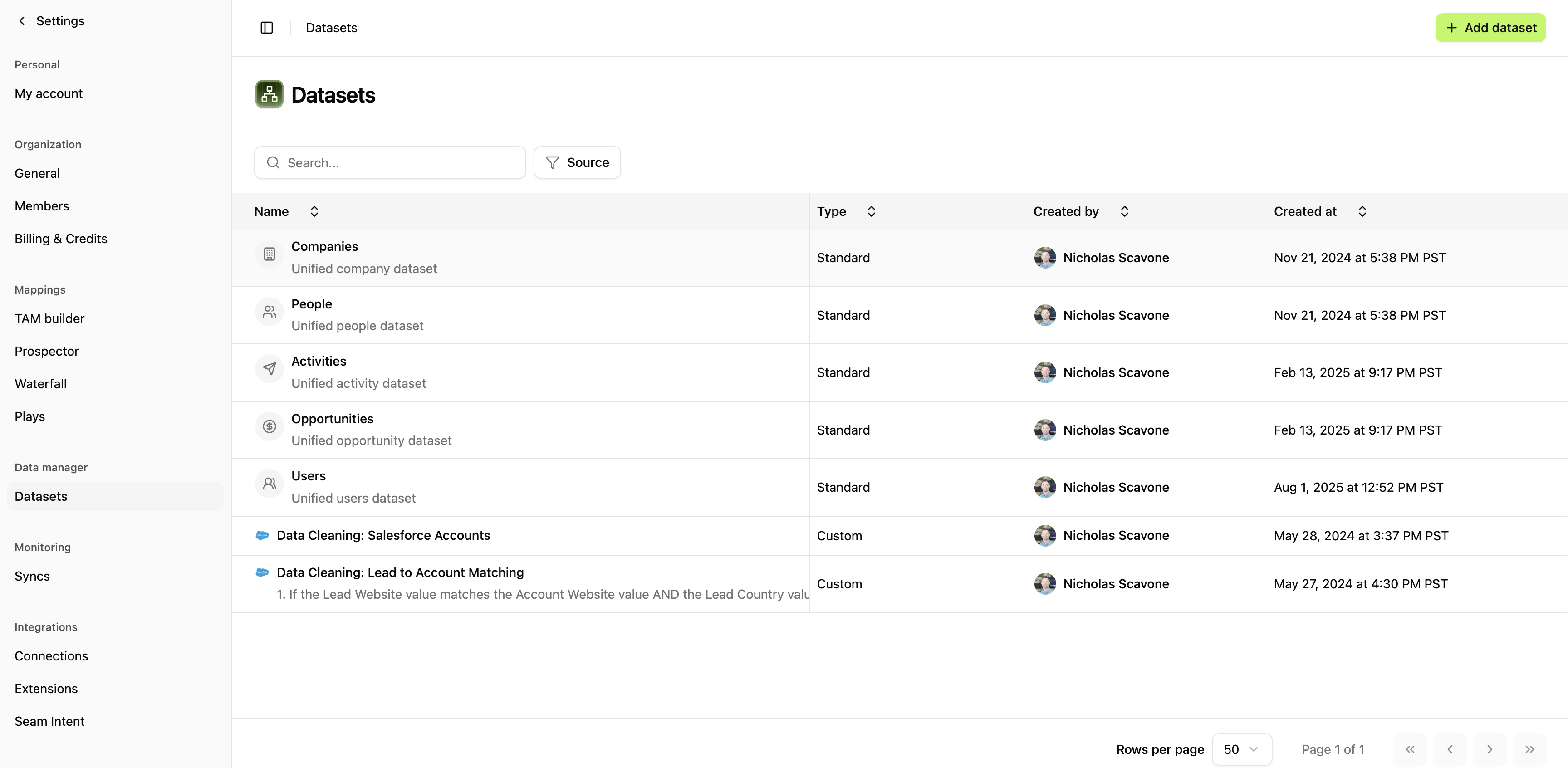 Main dashboard interface