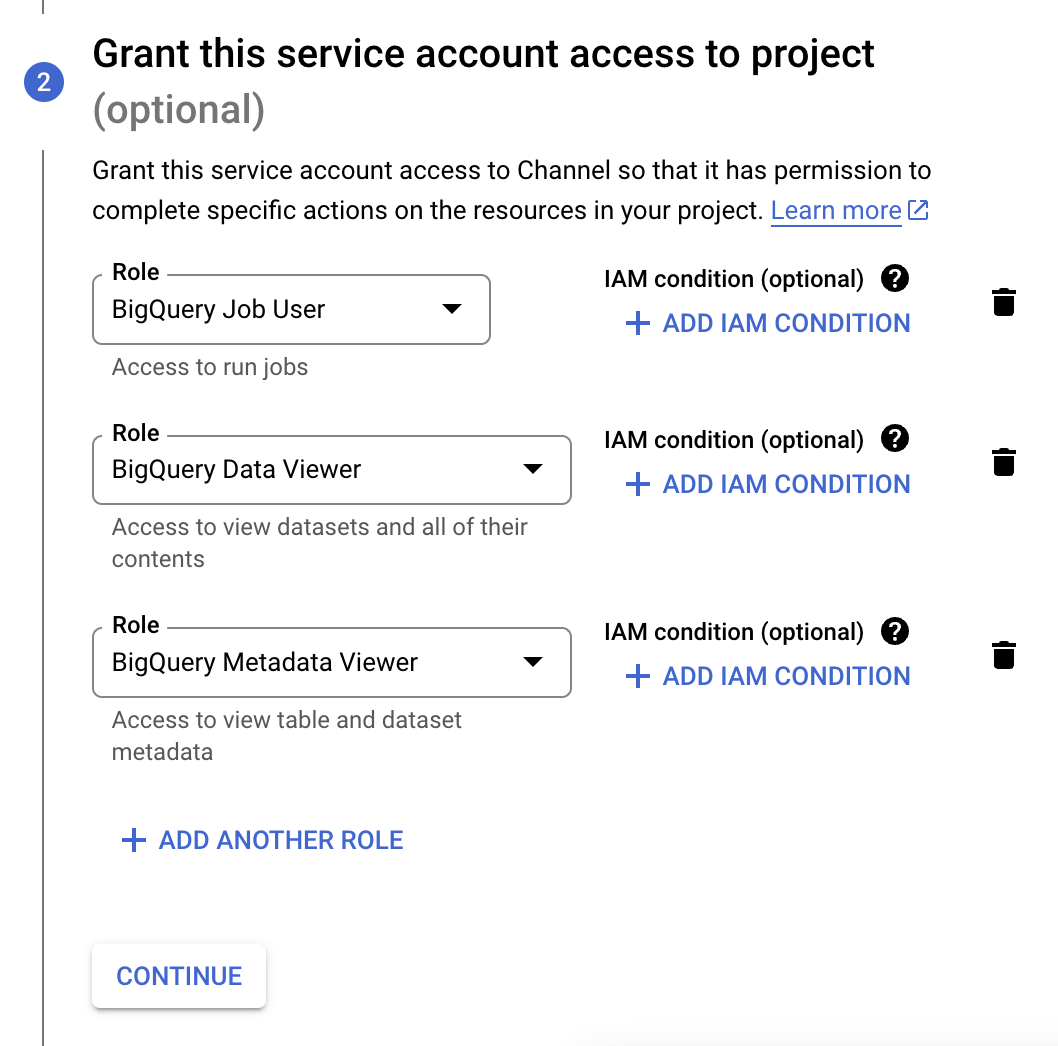 Service account role configuration