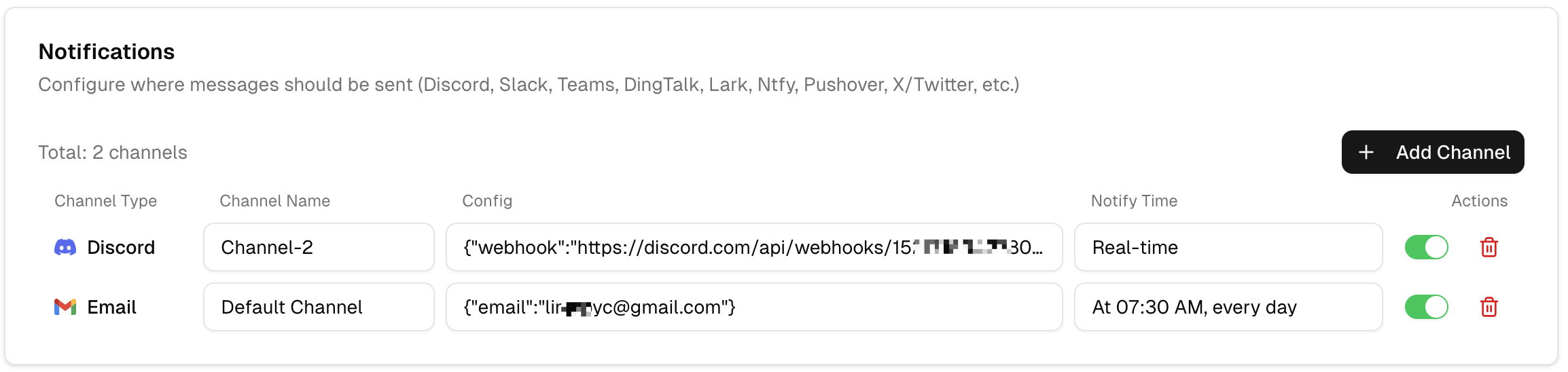 Notification settings