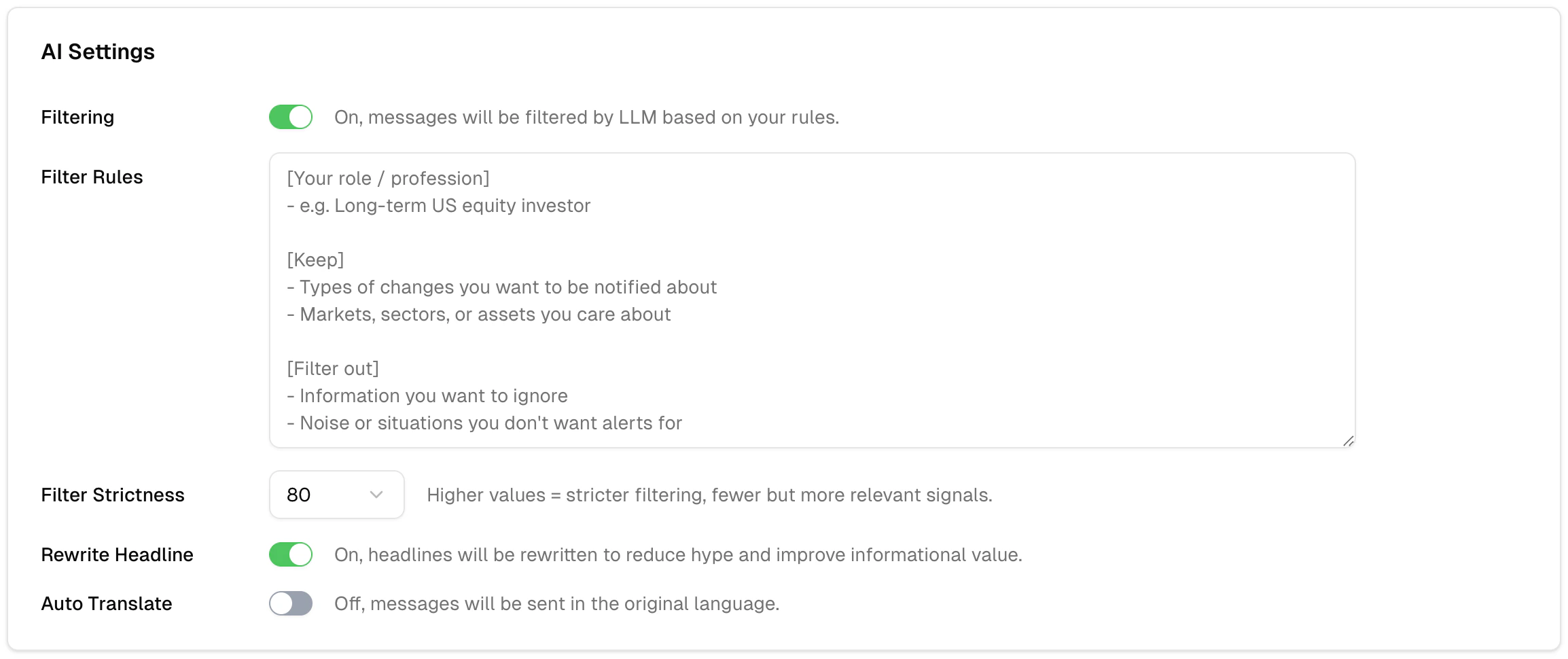 AI settings