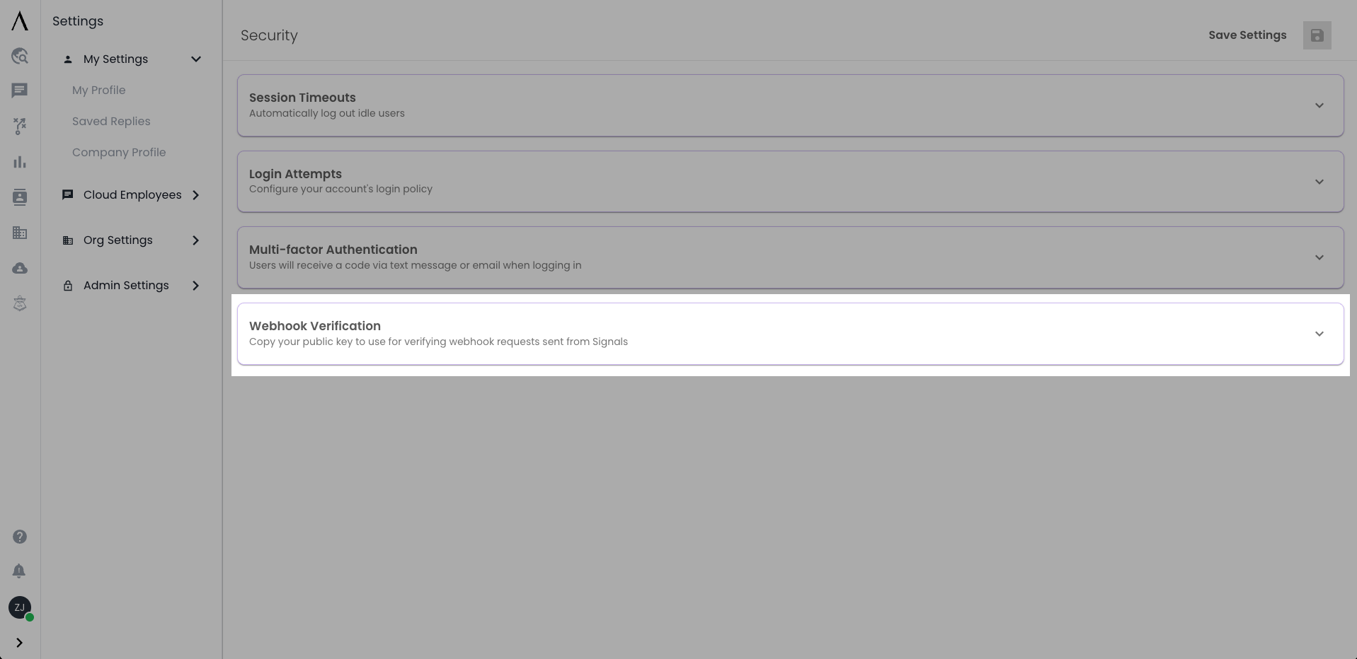 Signals Security Page