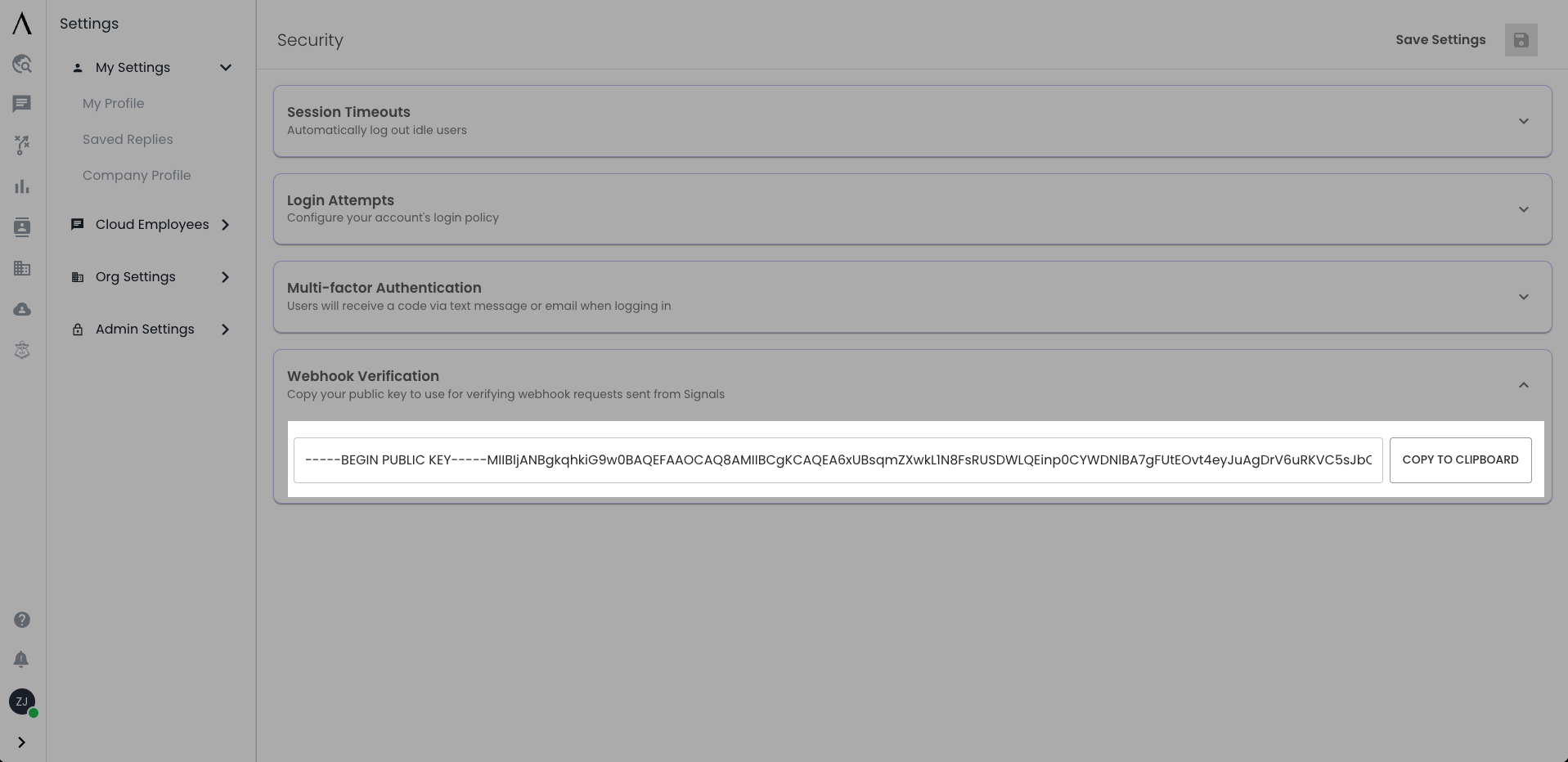 Signals Security Webhook Card Open