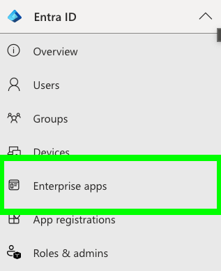 Entra enterprise apps sidebar item