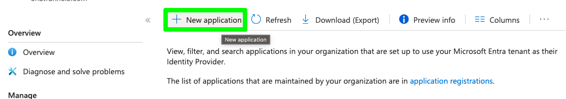 Entra New Application button