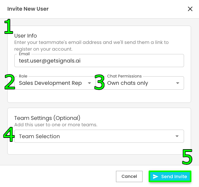 Signals User Invite Modal Numerical Steps