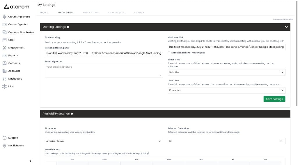 Meeting Settings and Availability Settings on My Calendar