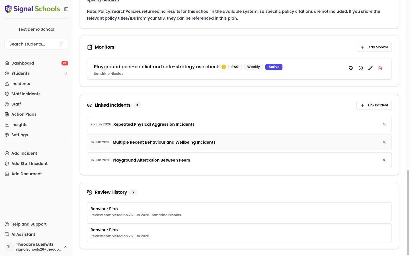 Review History section showing dated review entries with reviewer names