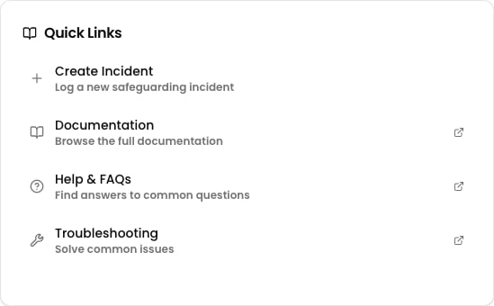 The Quick Links section of the dashboard with shortcuts to common tasks