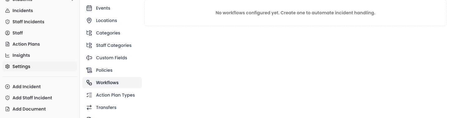 The Workflows settings page with the "Set up class and year group alerts" panel and its Get started button highlighted