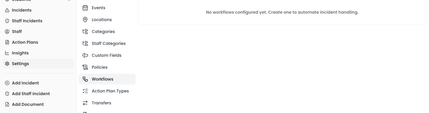 The Workflows settings page with the "Set up class and year group alerts" panel and its Get started button highlighted