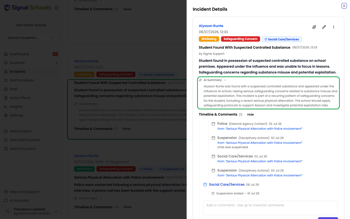 An incident showing its AI Summary