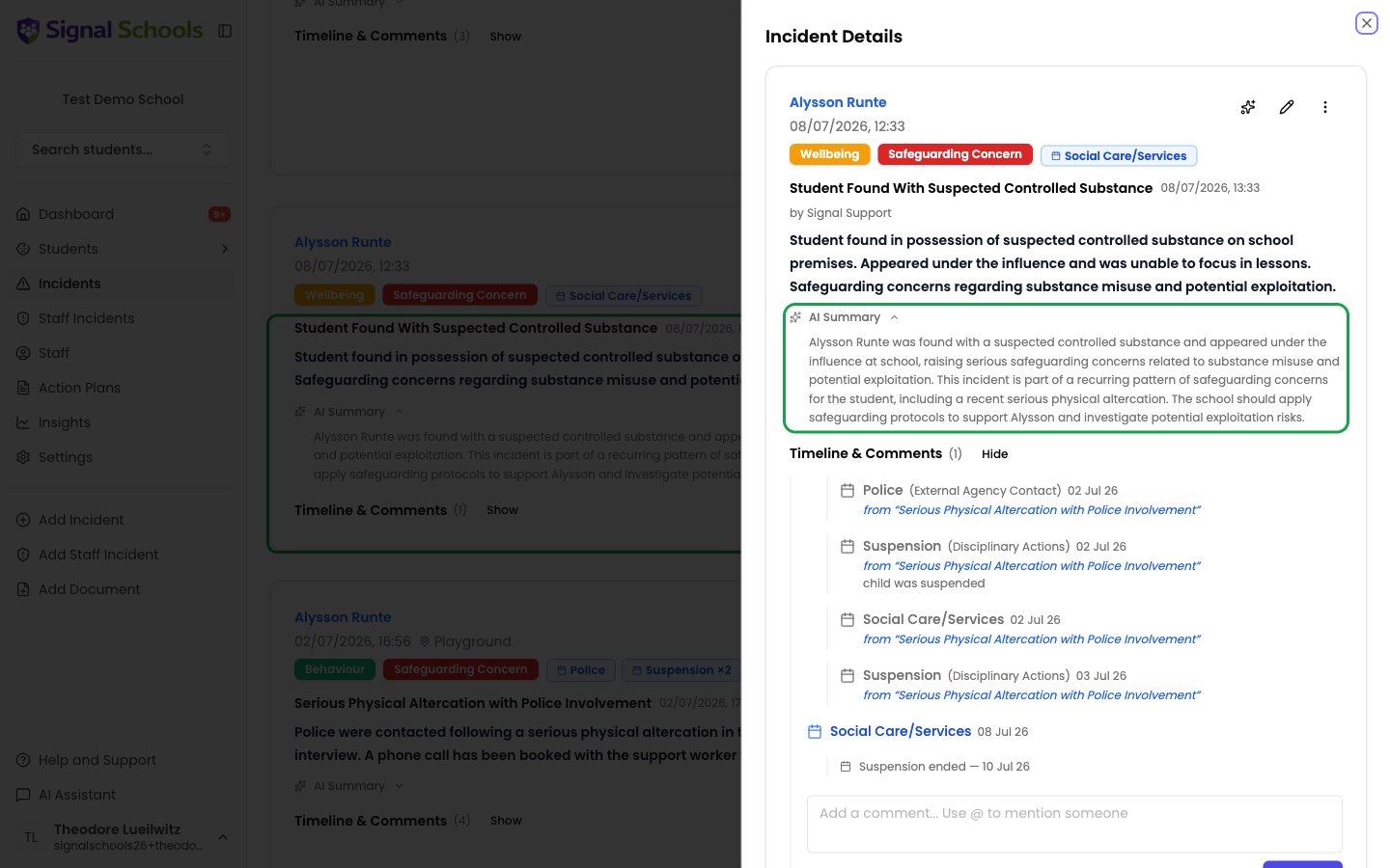 An incident showing its AI Summary