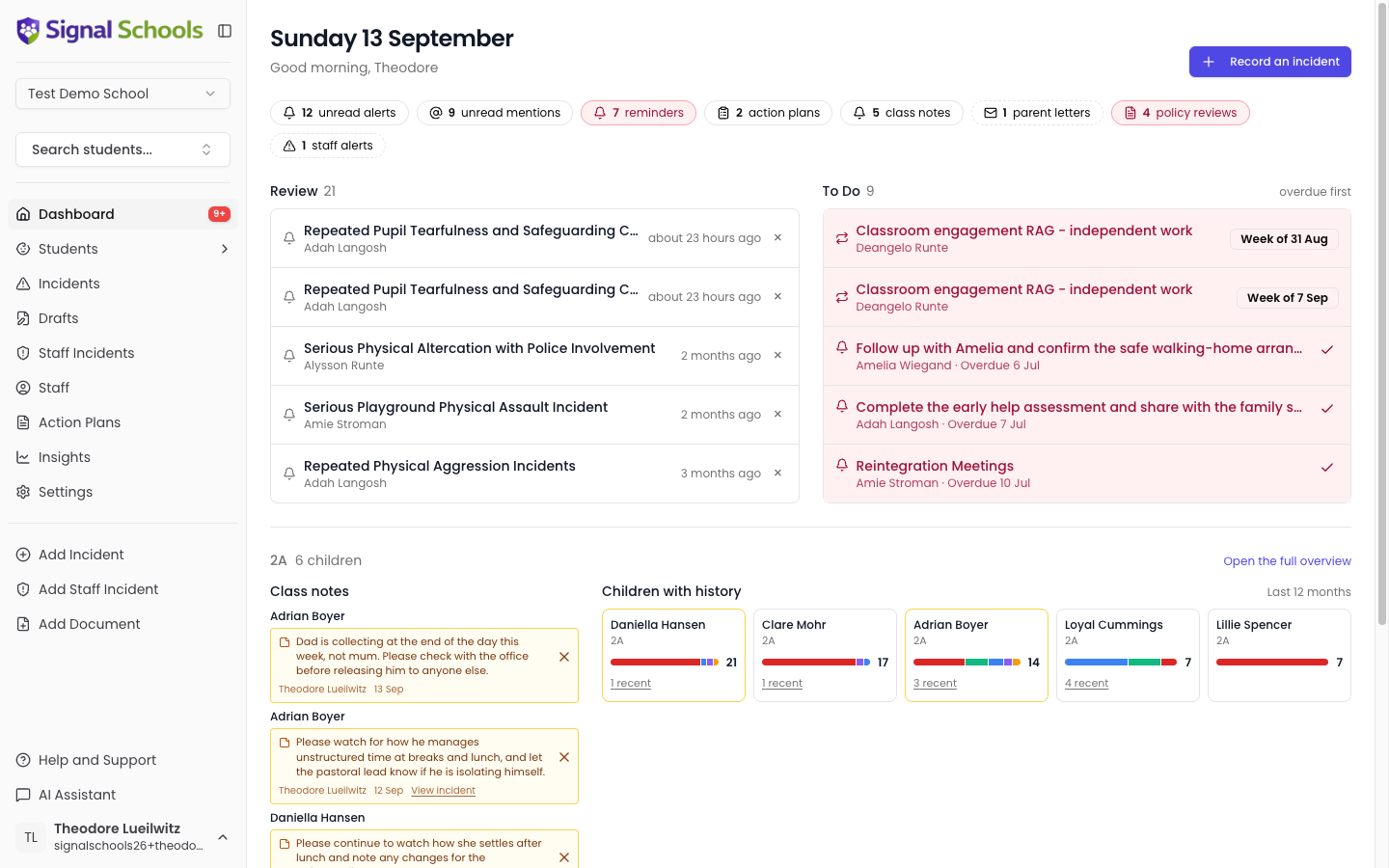 The Signal dashboard showing My Alerts and other key widgets