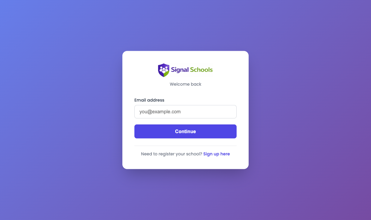 The Signal sign-in screen with the Email address field and the Continue button